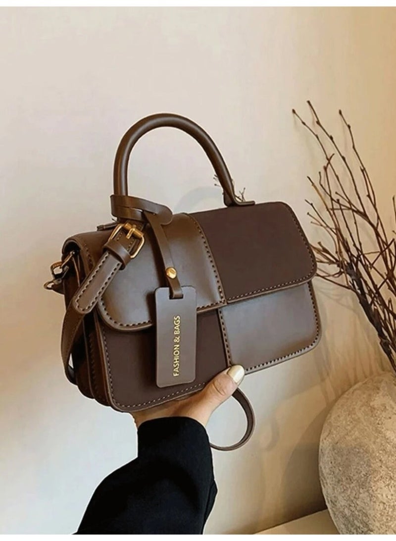 Women’s Vintage Brown Handbag – Classic Top Handle & Crossbody Bag with Structured Design - Image 1